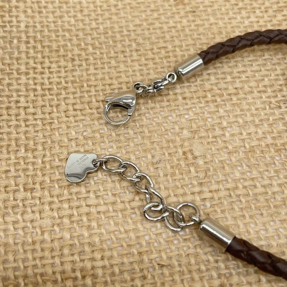 Brown Leather Bracelet Crystal Beads Stainless Steel Cross Polished Spacers 7.5 - Picture 3 of 6